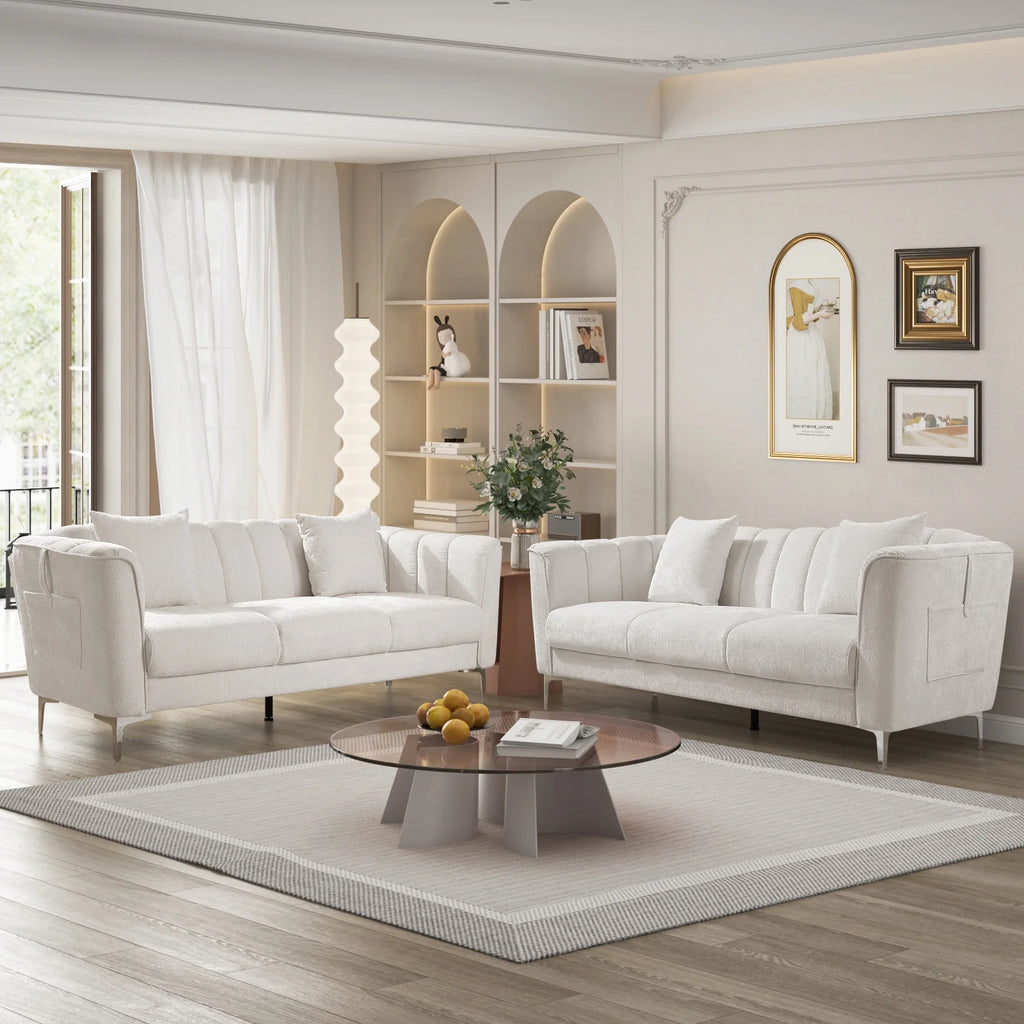 White Chenille Sofa with Armrests B233