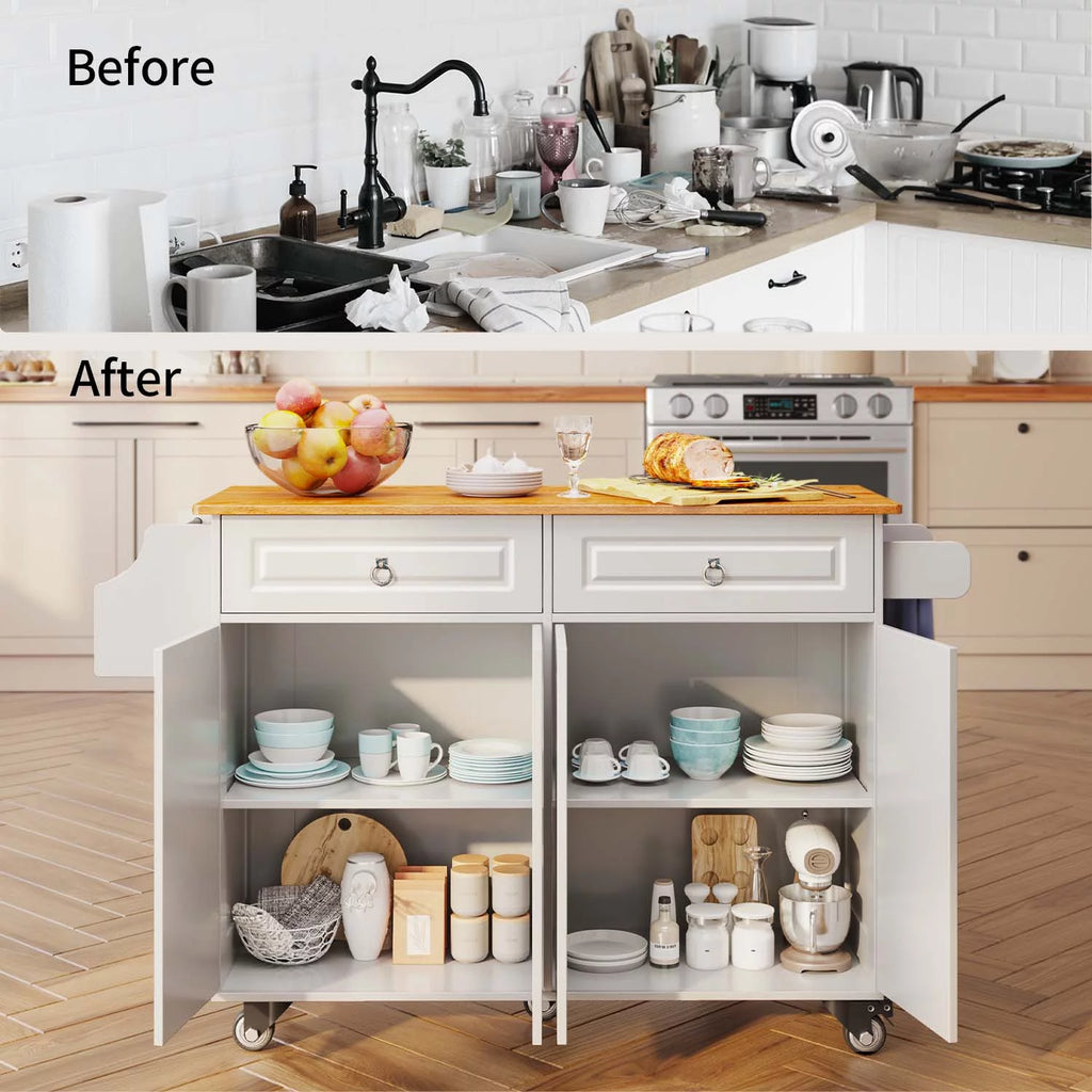 52" White Kitchen Island with Storage Y870750
