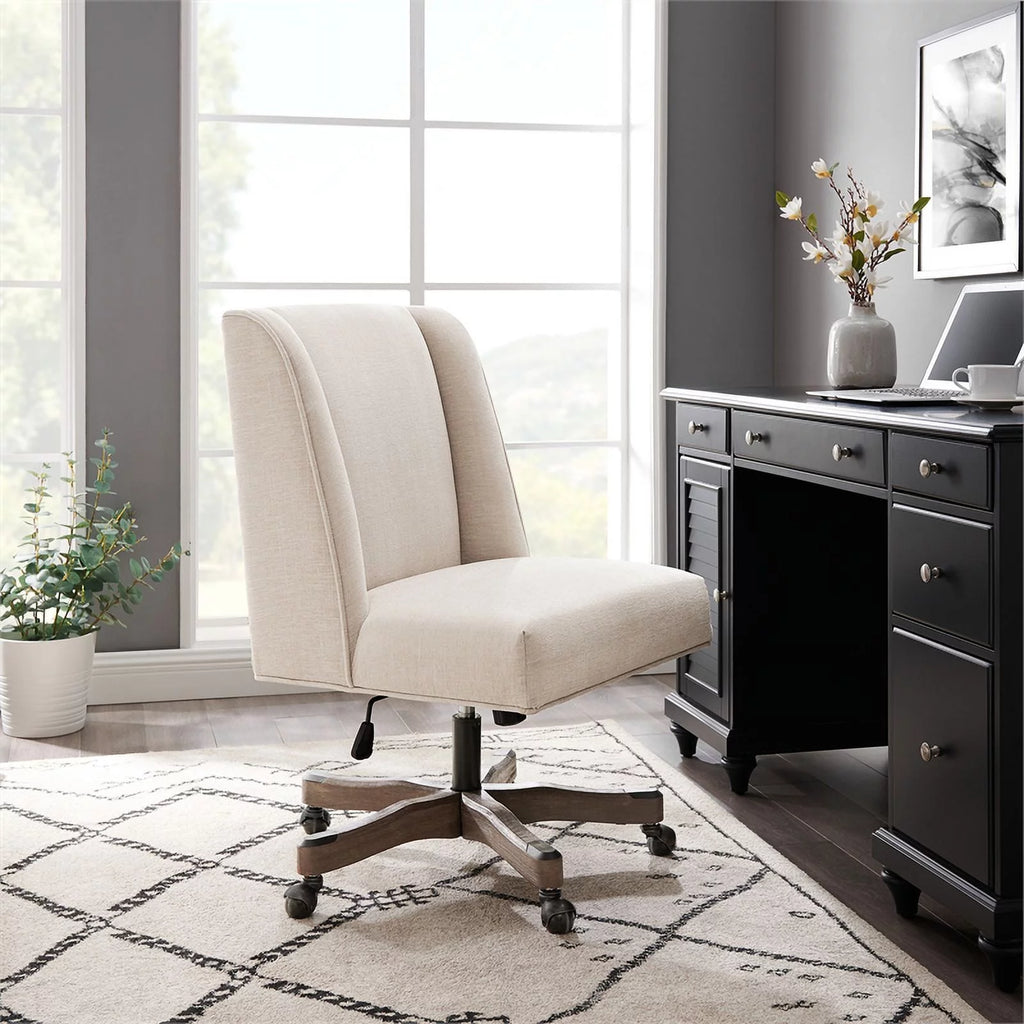 Upholstered Swivel Office Chair in Natural Linen L85639
