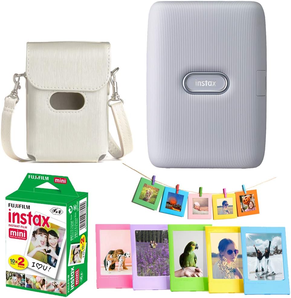 Ash White Instant Film Printer Bundle with 20 Sheets and Protective Case E28009