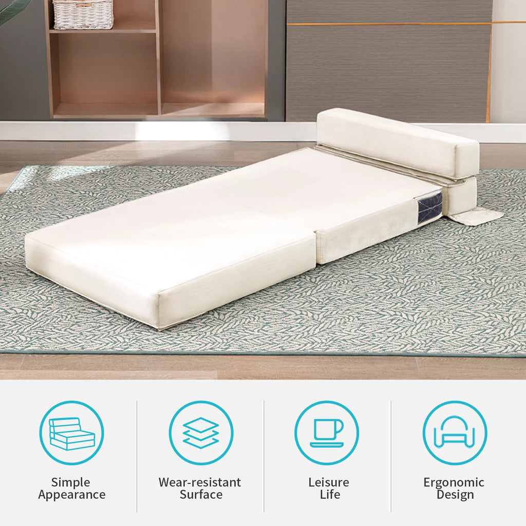 Convertible Single Sofa Bed Folding Futon Sleeper Beige P139