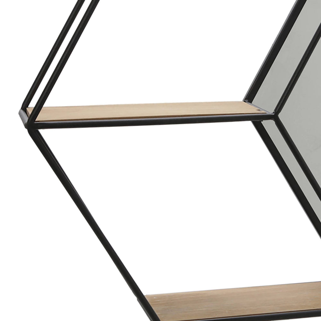Hexagonal Metal Wall Shelf with 2 Display Cases A2372
