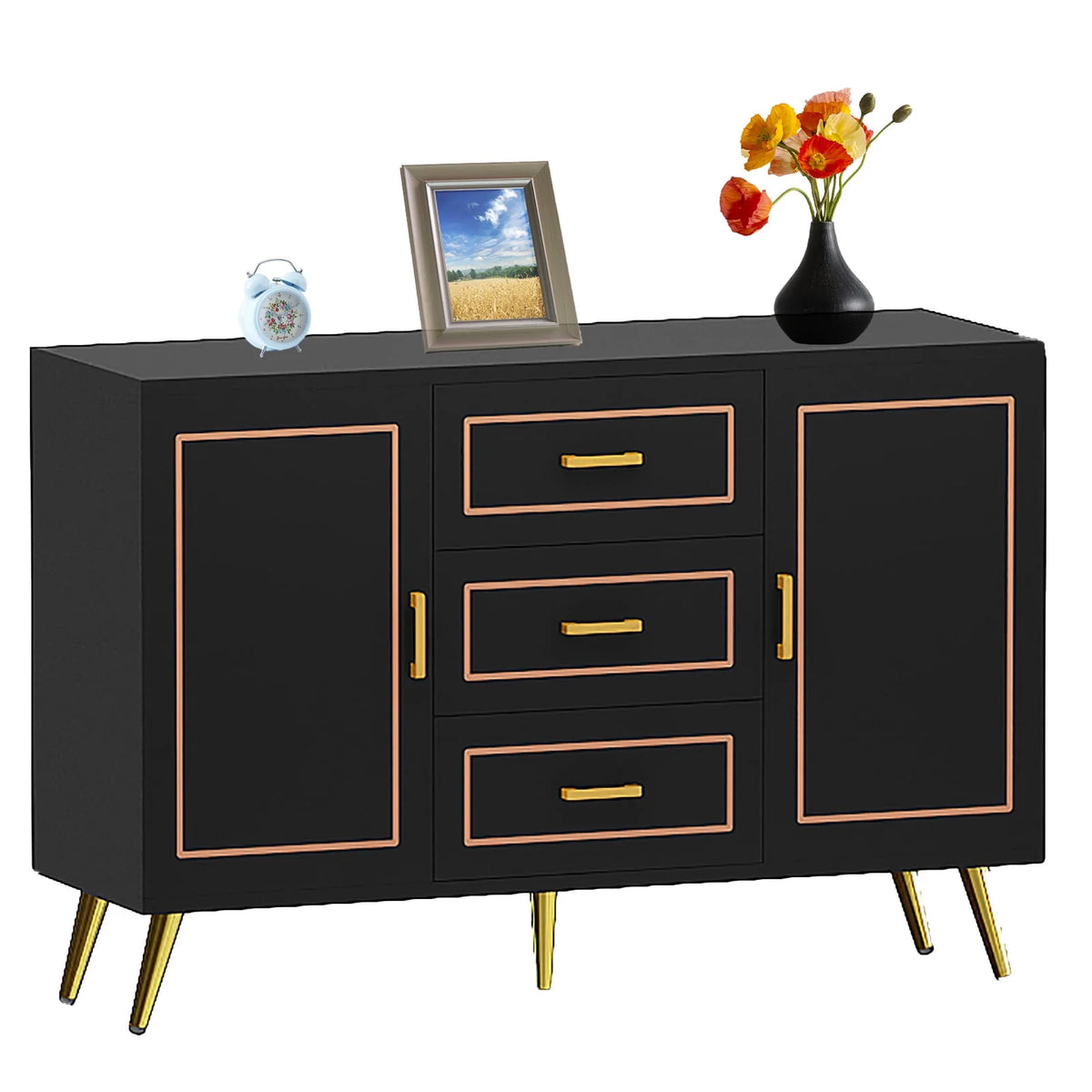 Black 3 Drawer Wood Dresser J577
