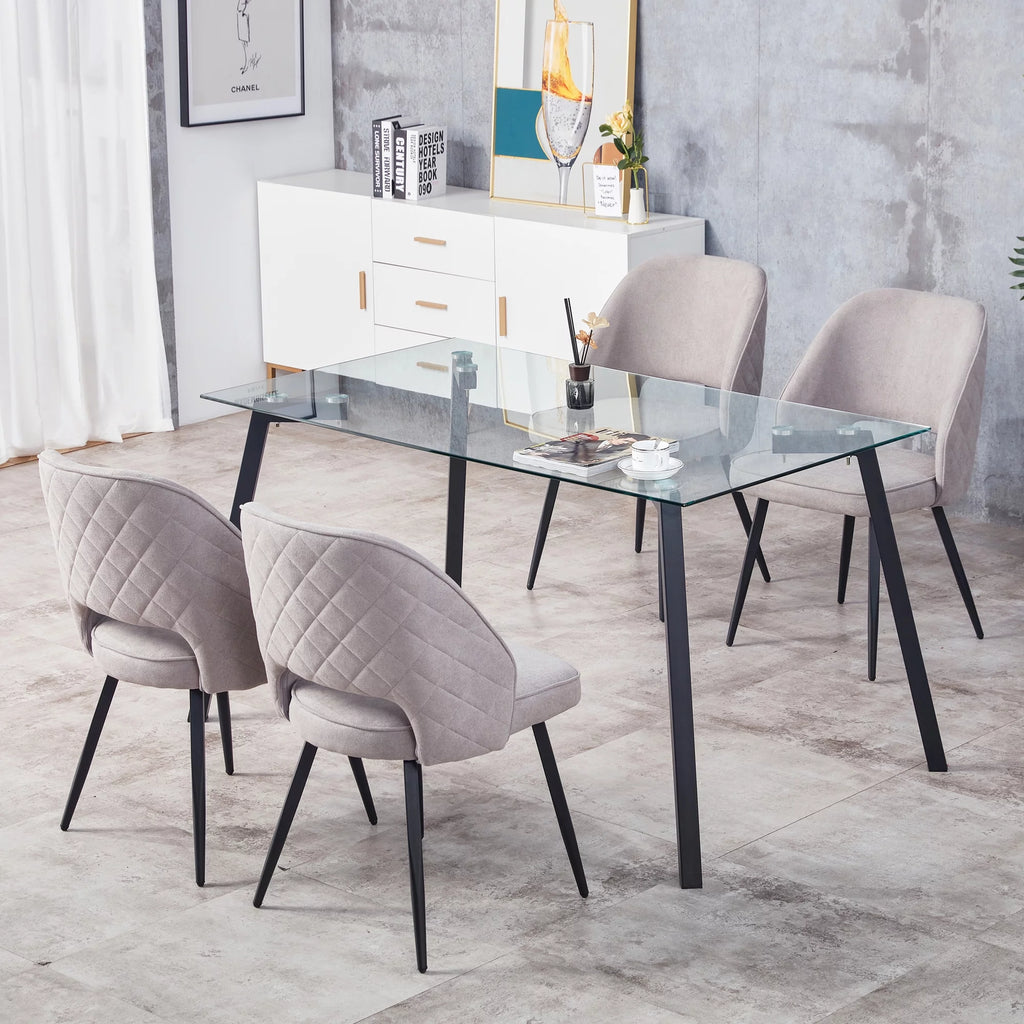 Rectangular Glass Dining Table for 4-6 with Tempered Glass Tabletop and Black Metal Legs I41568
