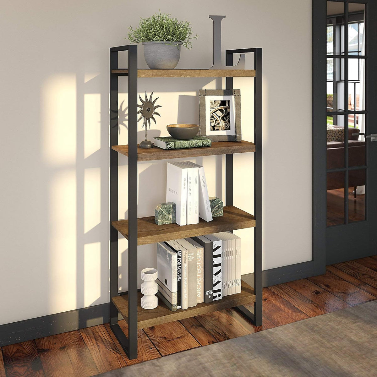 Rustic Brown 4 Shelf Etagere Bookcase Z102030