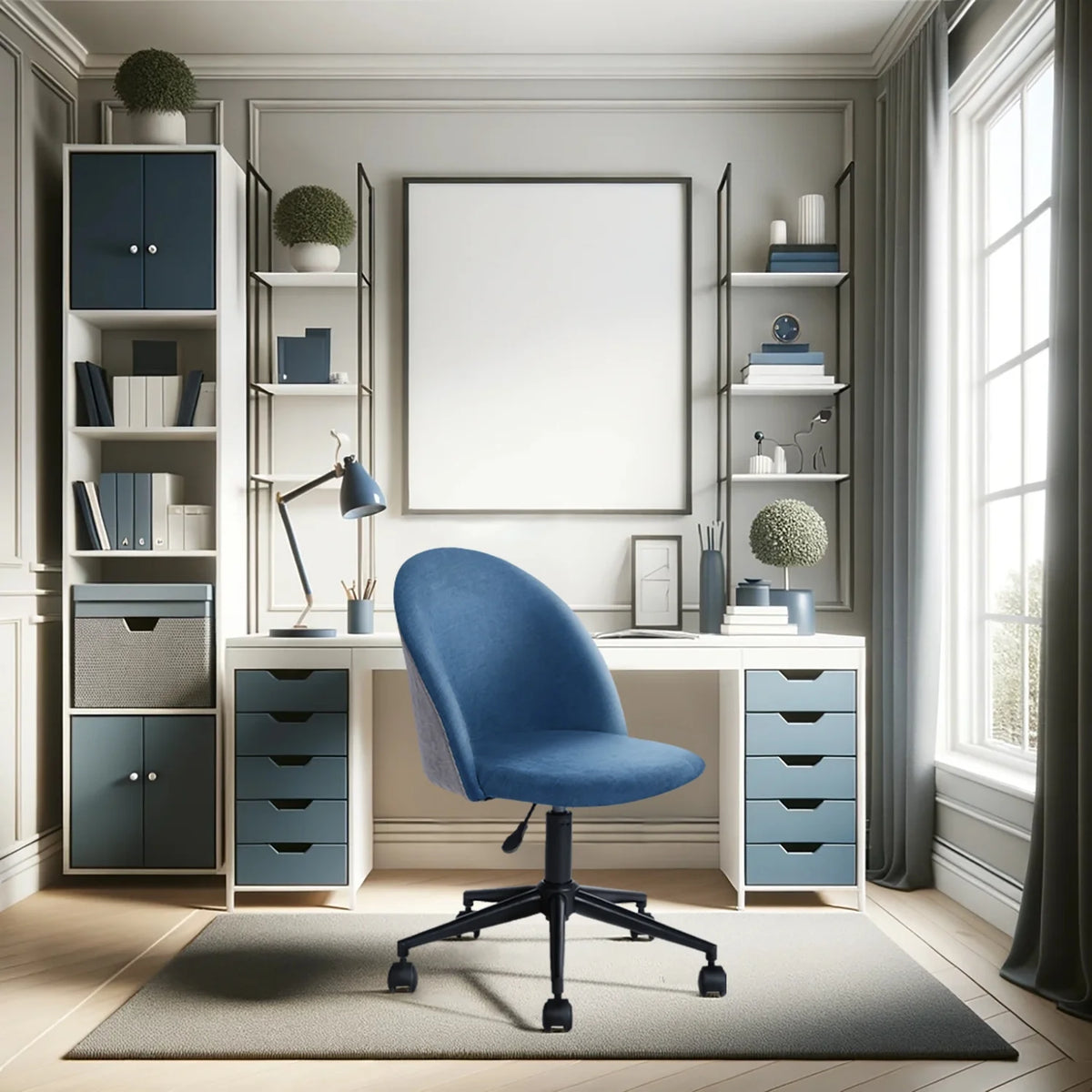 Blue Adjustable Swivel Fabric Upholstered Armless Task Chair H10930