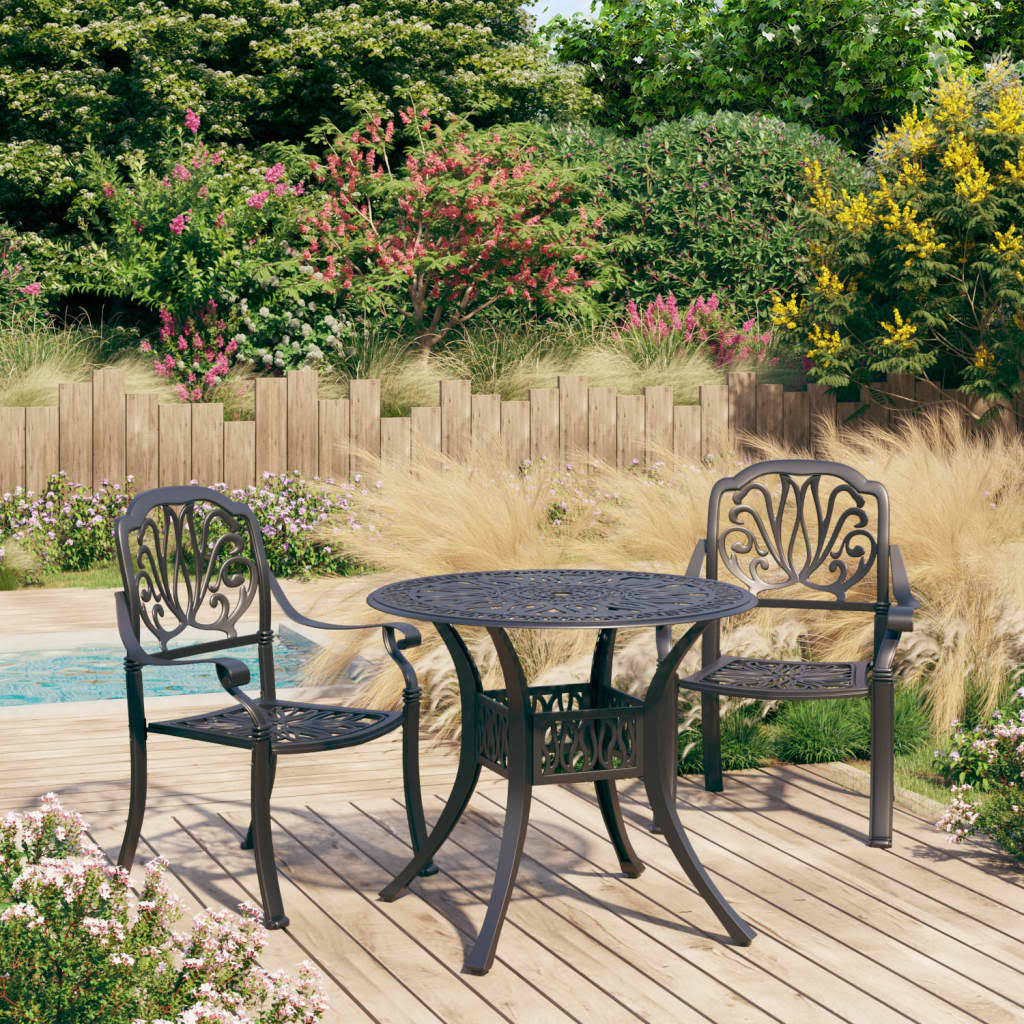 3 Piece Bistro Set Cast Aluminum Black X743434