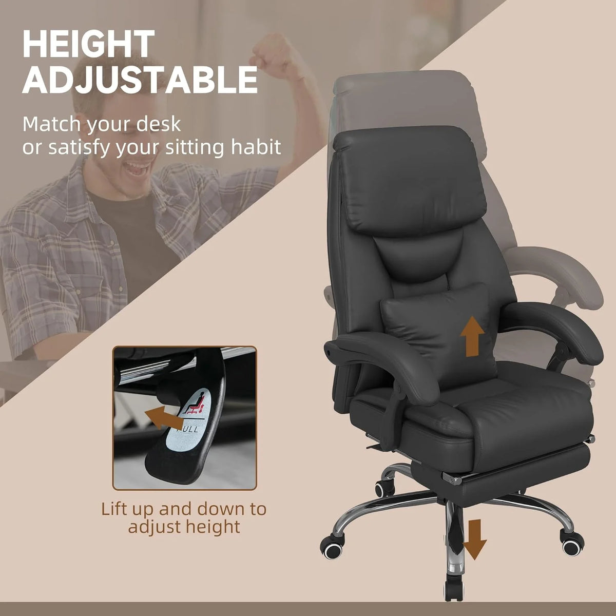 Black PU Leather Reclining Office Chair with Footrest Y86672