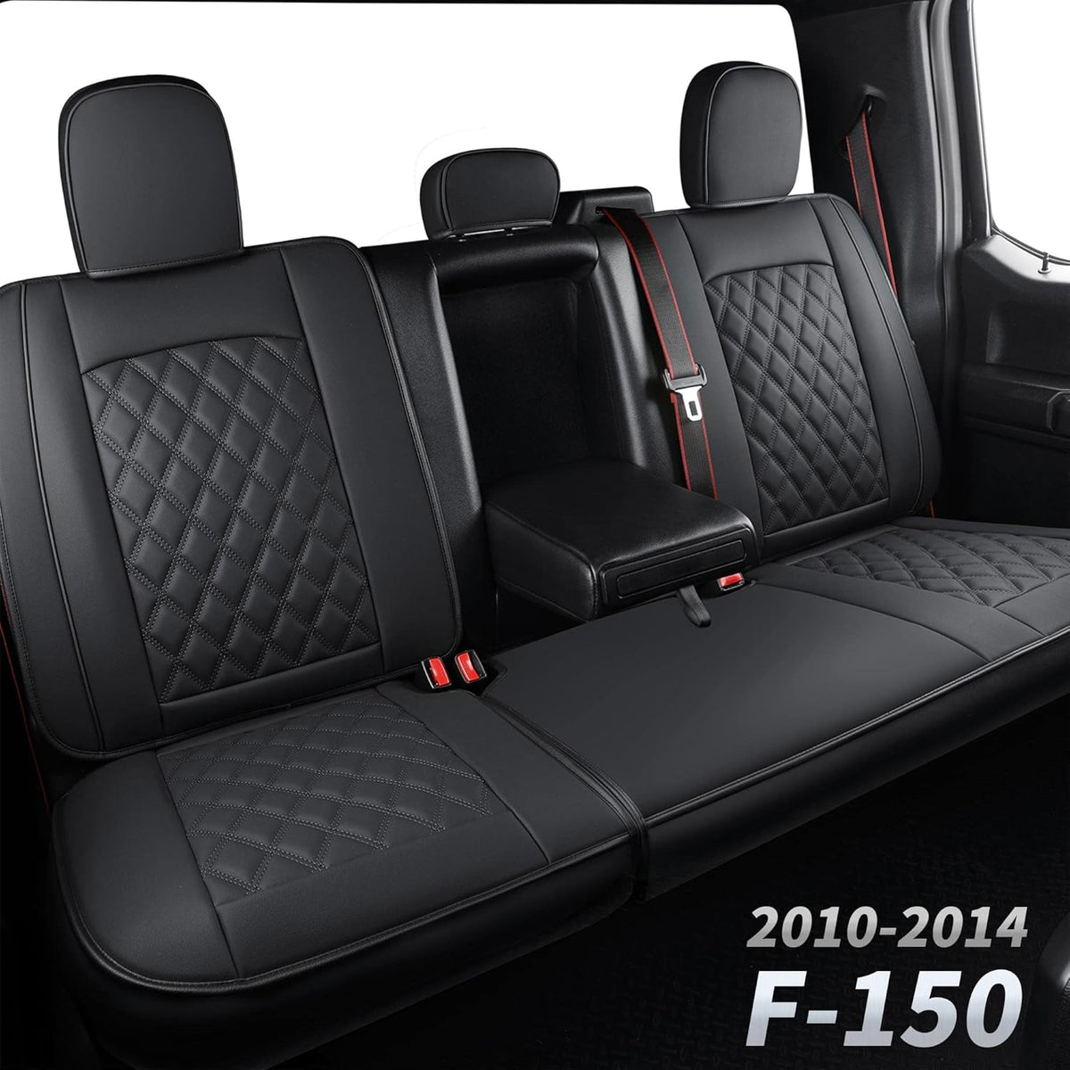 Black & Red Waterproof Faux Leather Seat Covers Full Set L9142