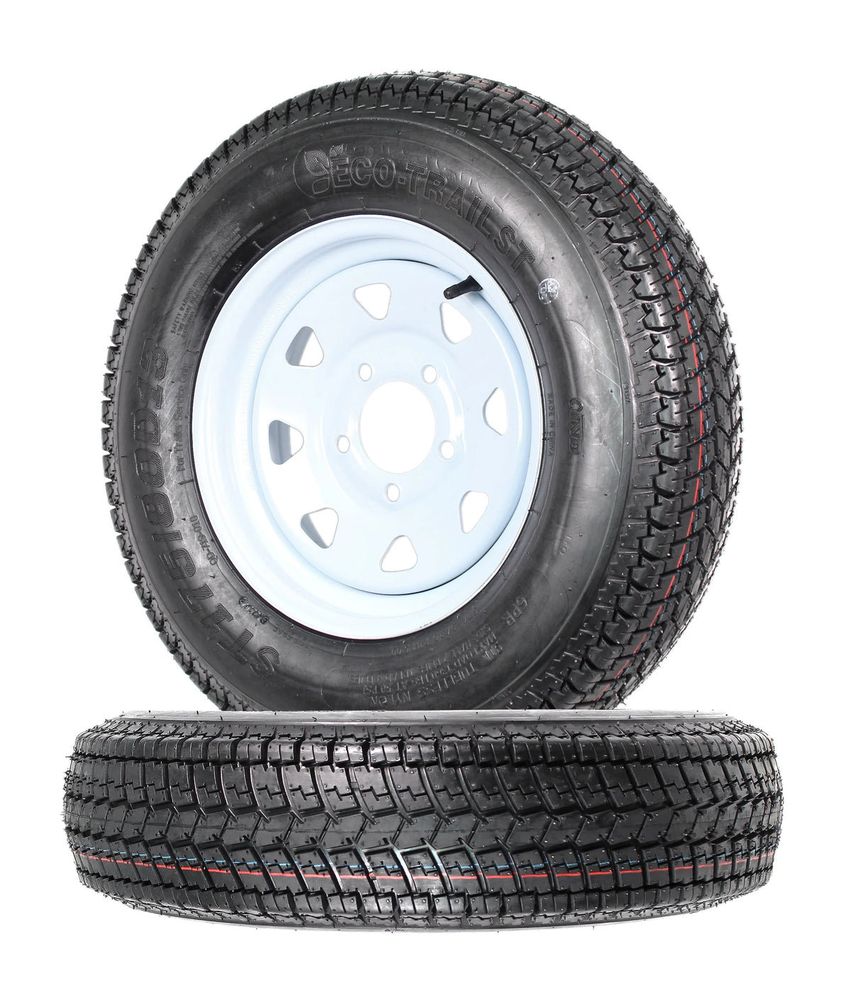 2-Pk Trailer Tires Rims ST175/80D13 5 Lug White Spoke Wheel F6954