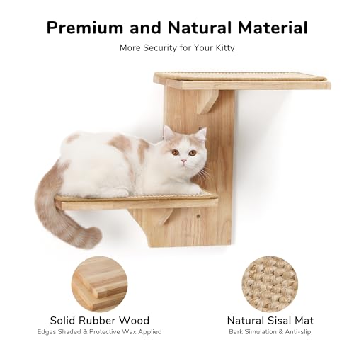 Cat Wall Shelves, 2 Platform Tree Shape Wall-Mounted Floating Shelf with Sisal Mat B68420