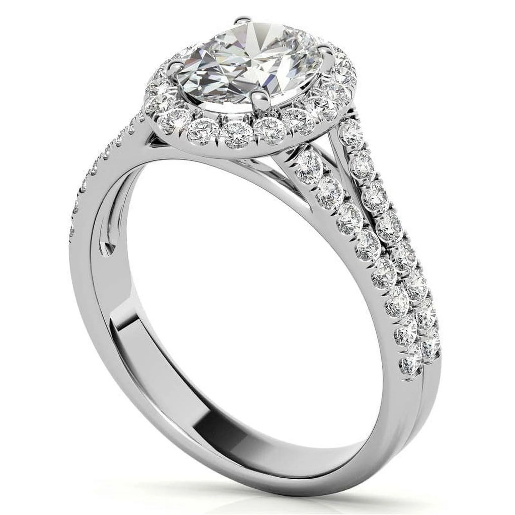 1Ct Oval Halo Split Shank Moissanite 925 Silver Sterling Engagement Ring Z75977