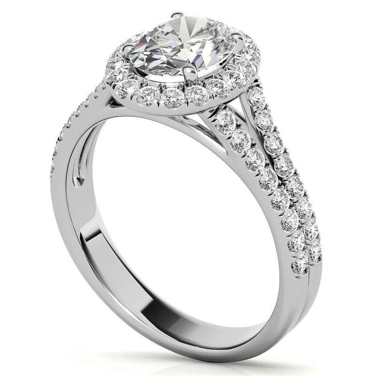 1Ct Oval Halo Split Shank Moissanite 925 Silver Sterling Engagement Ring Z75977