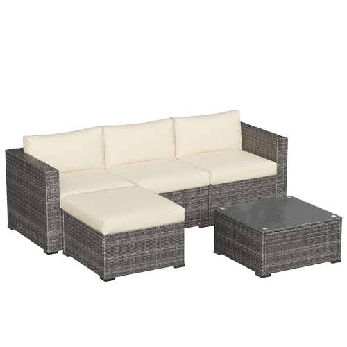 Grey 7 Pieces Outdoor Patio Furniture Set with Glass Tea Table M844703
