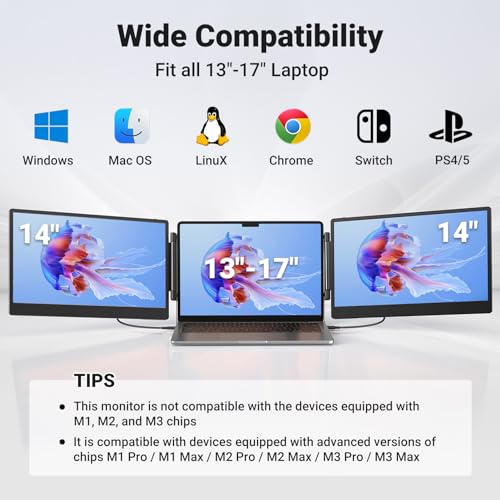 15.6" FHD 1080P IPS Triple Portable Monitor with Built-in Stand and Dual Speakers I9769