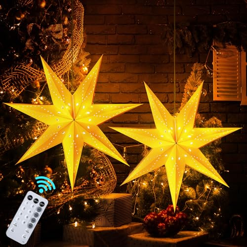 2 Pack 24 Inch Paper Star Lantern with 50 LEDs Y5075