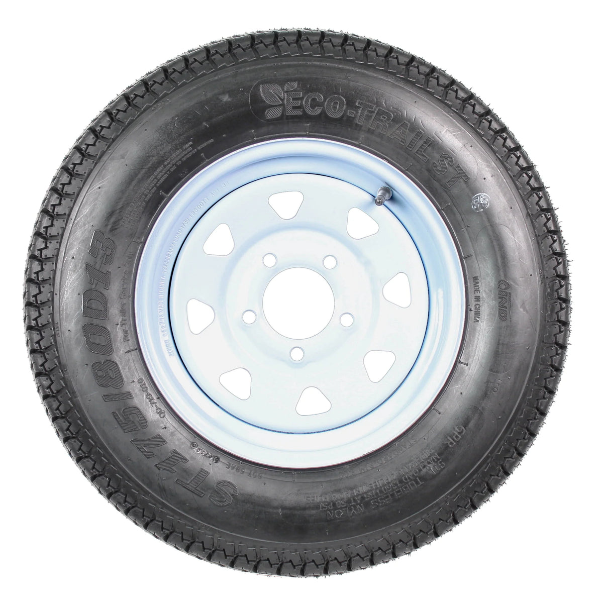 2-Pk Trailer Tires Rims ST175/80D13 5 Lug White Spoke Wheel F6954