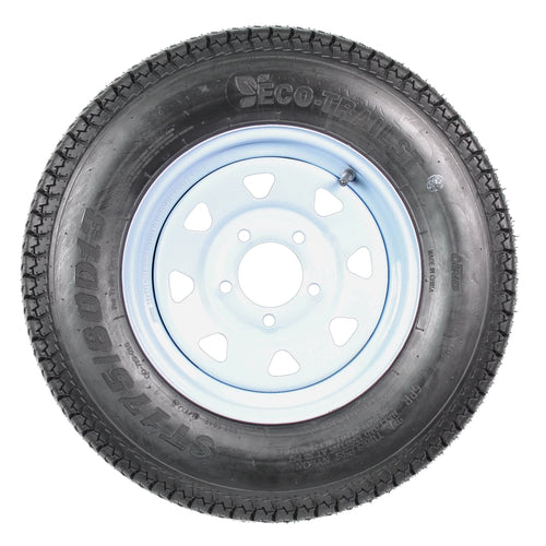 2-Pk Trailer Tires Rims ST175/80D13 5 Lug White Spoke Wheel F6954