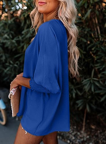 Womens 3/4 Sleeve V Neck Loose Fit Tops T8045