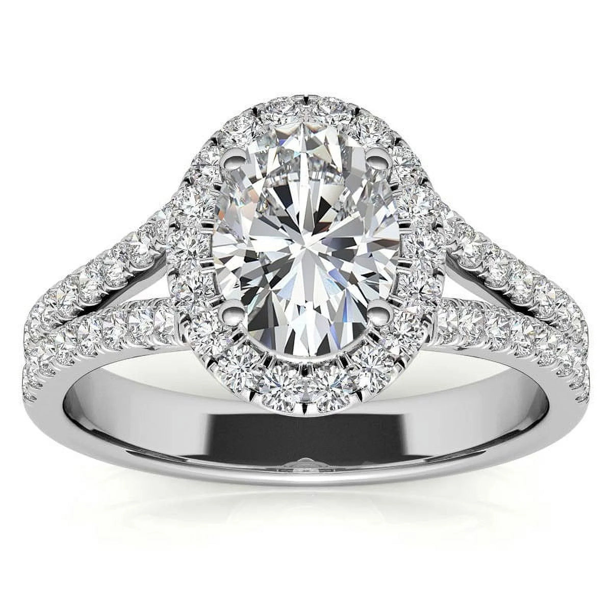 1Ct Oval Halo Split Shank Moissanite 925 Silver Sterling Engagement Ring Z75977