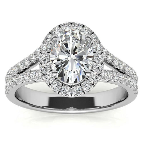 1Ct Oval Halo Split Shank Moissanite 925 Silver Sterling Engagement Ring Z75977