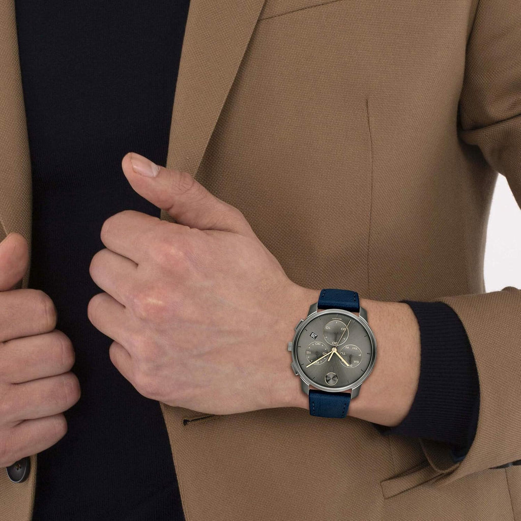 Navy Stainless Steel and Leather Strap Casual Watch H78564