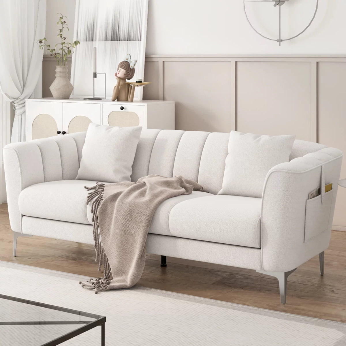 White Chenille Sofa with Armrests B233