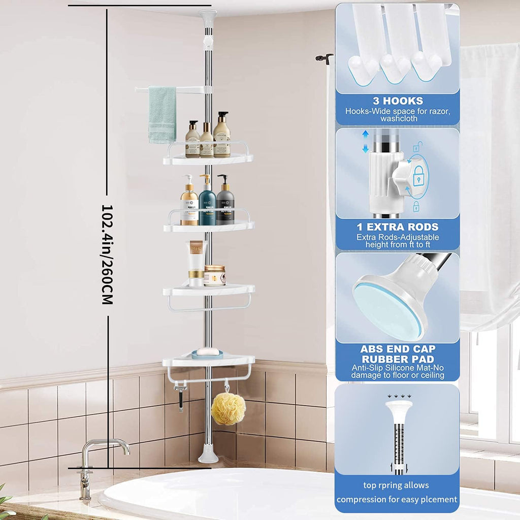 Shower Caddy 4 Tier Adjustable Shelves Rustproof O7156