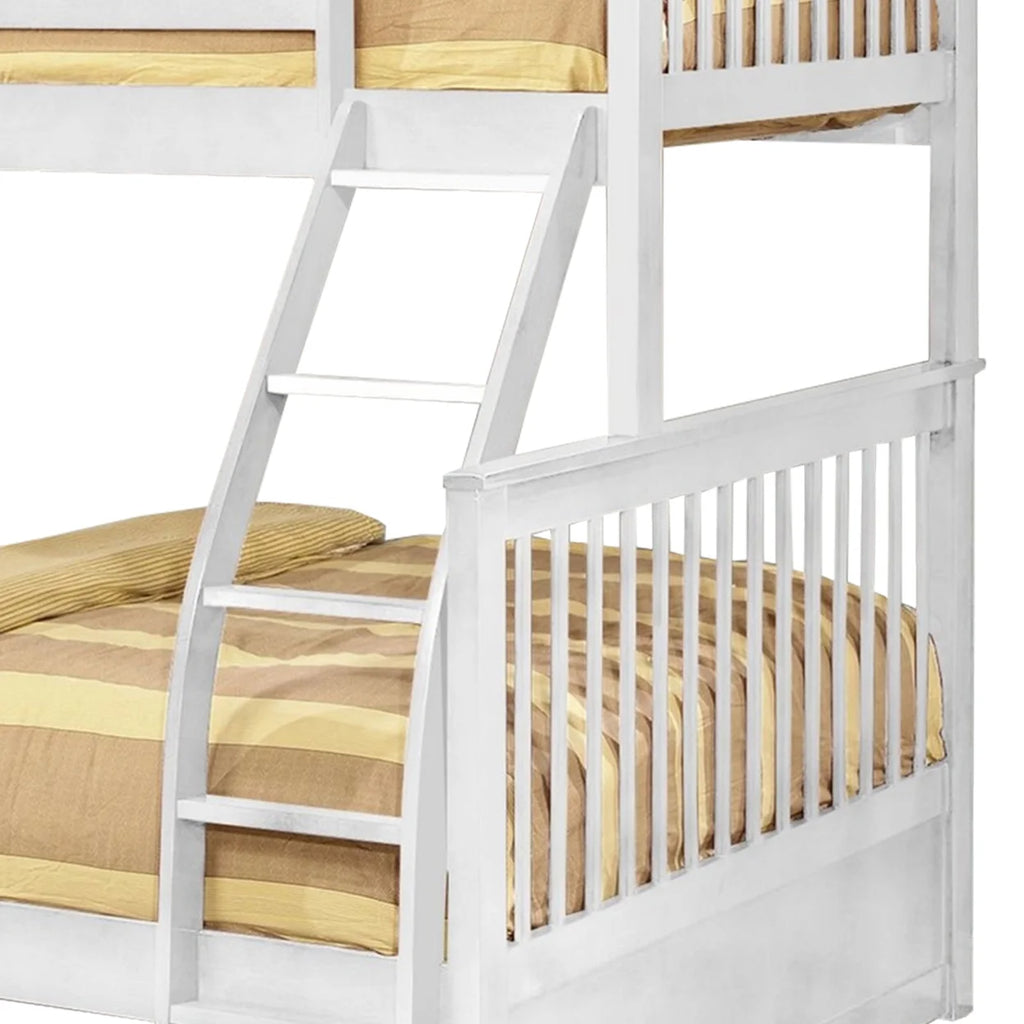White Wooden Twin Over Full Bunk Bed with Slatted Headboard Q8120