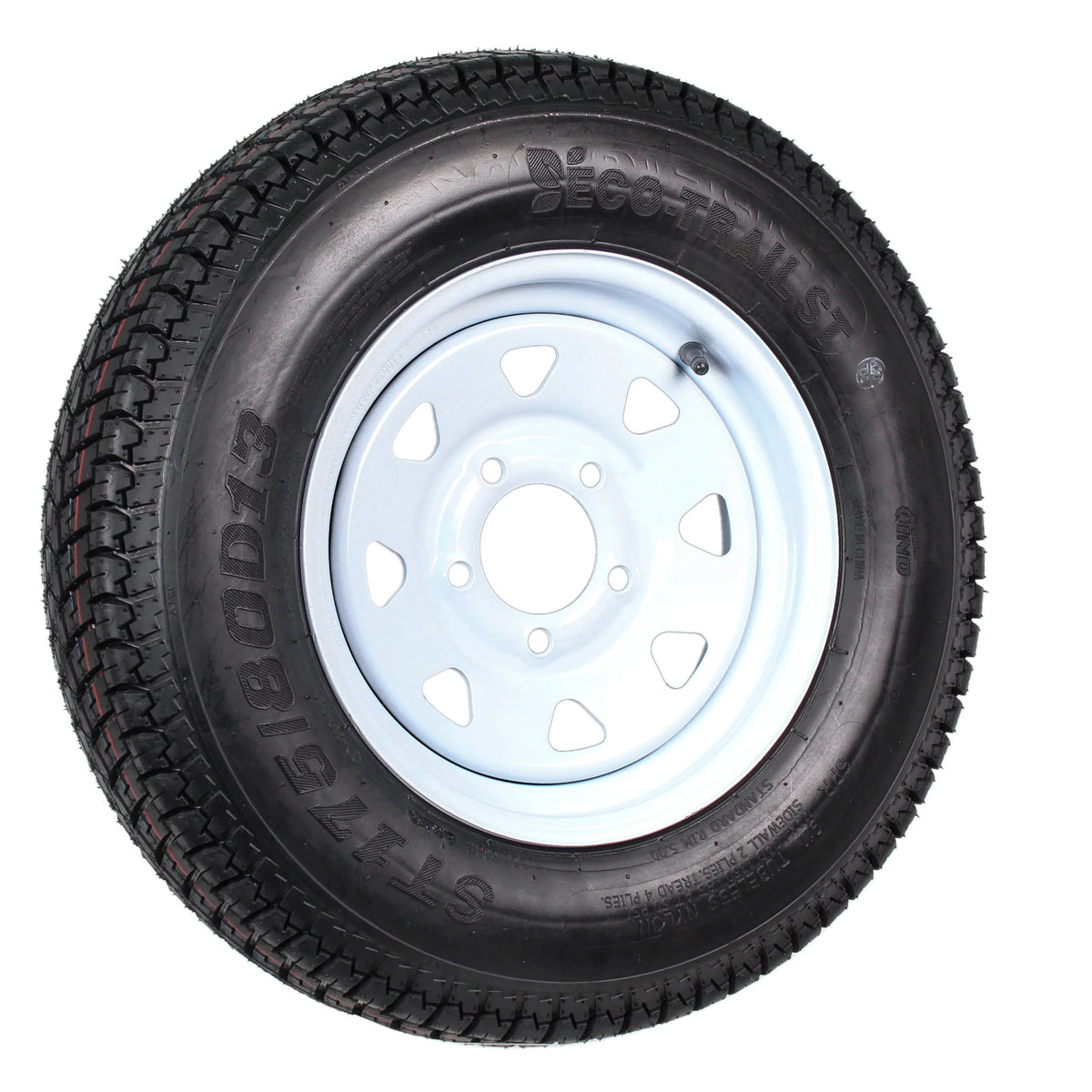 2-Pk Trailer Tires Rims ST175/80D13 5 Lug White Spoke Wheel F6954