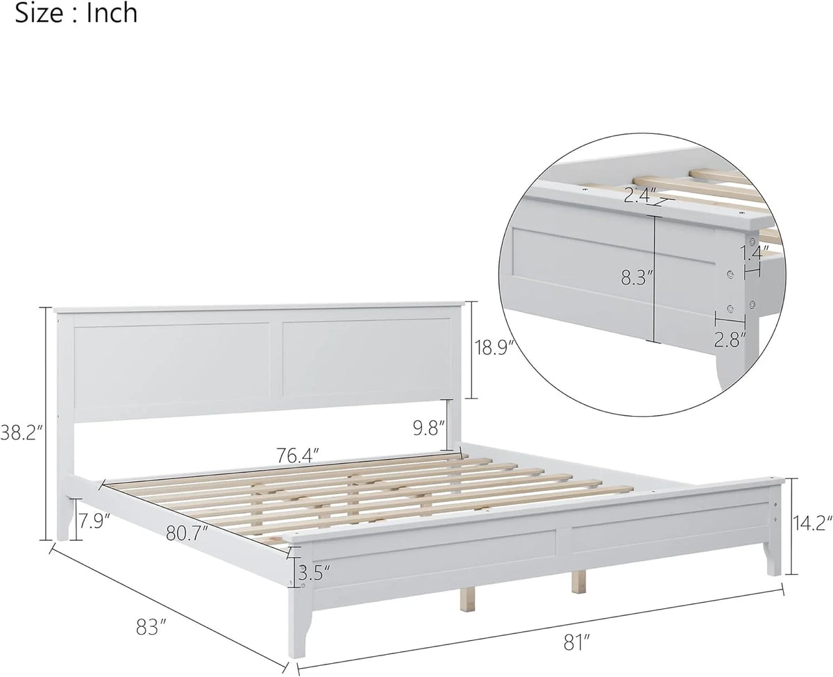 White King Size Solid Wood Platform Bed X6479