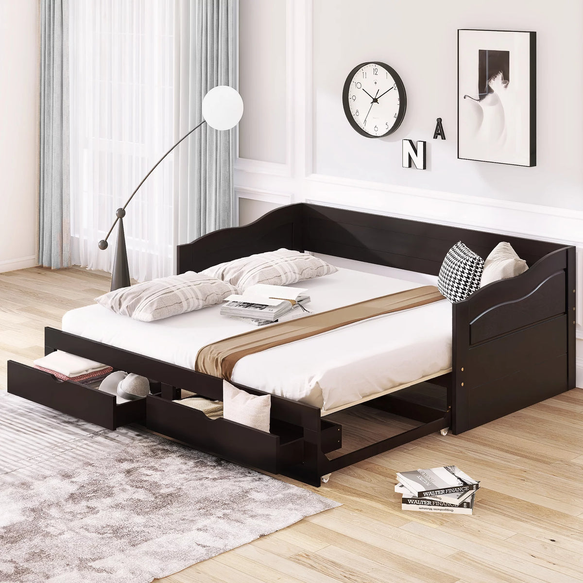 Espresso Twin Size Daybed with Trundle and Two Storage Drawers A9200