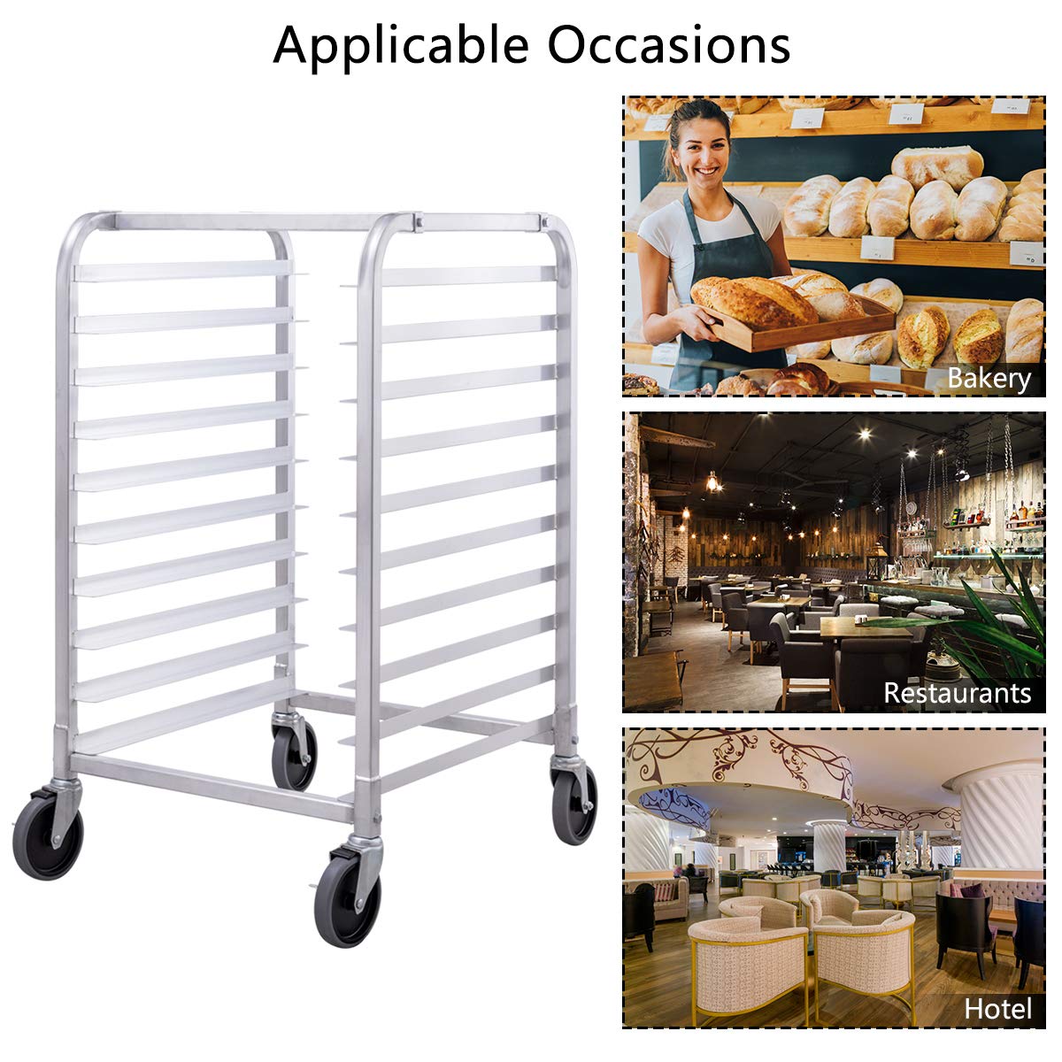 10 Tier Aluminum Bakery Rack with Lockable Casters P52893