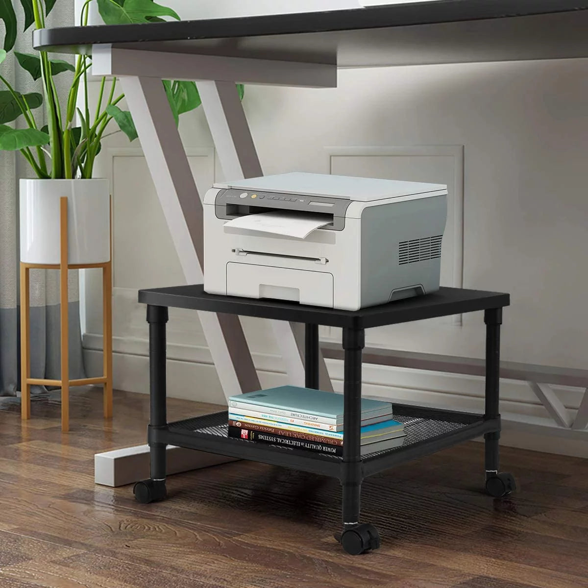 2-Tier Printer Stand with Wheels and Metal Frame U27986