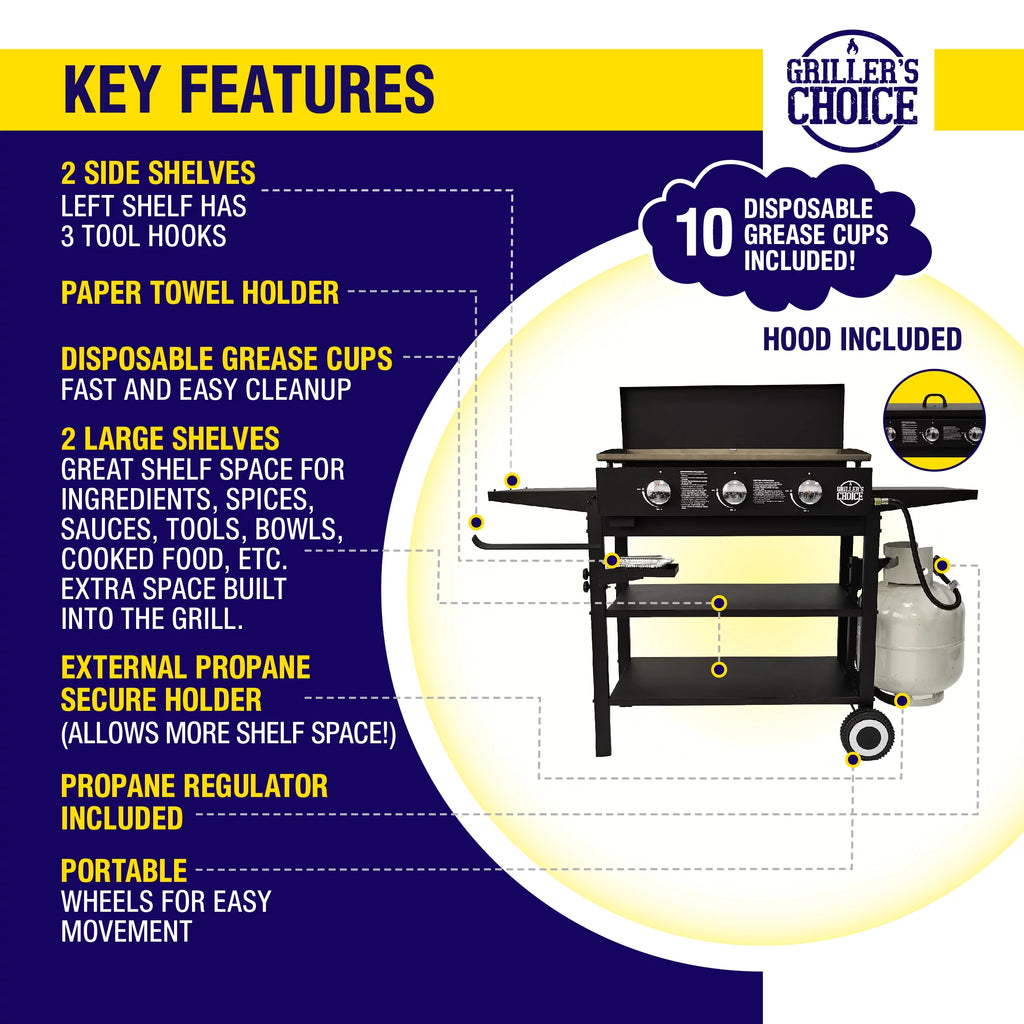 Outdoor Griddle Grill Propane Flat Top with Hood R82409