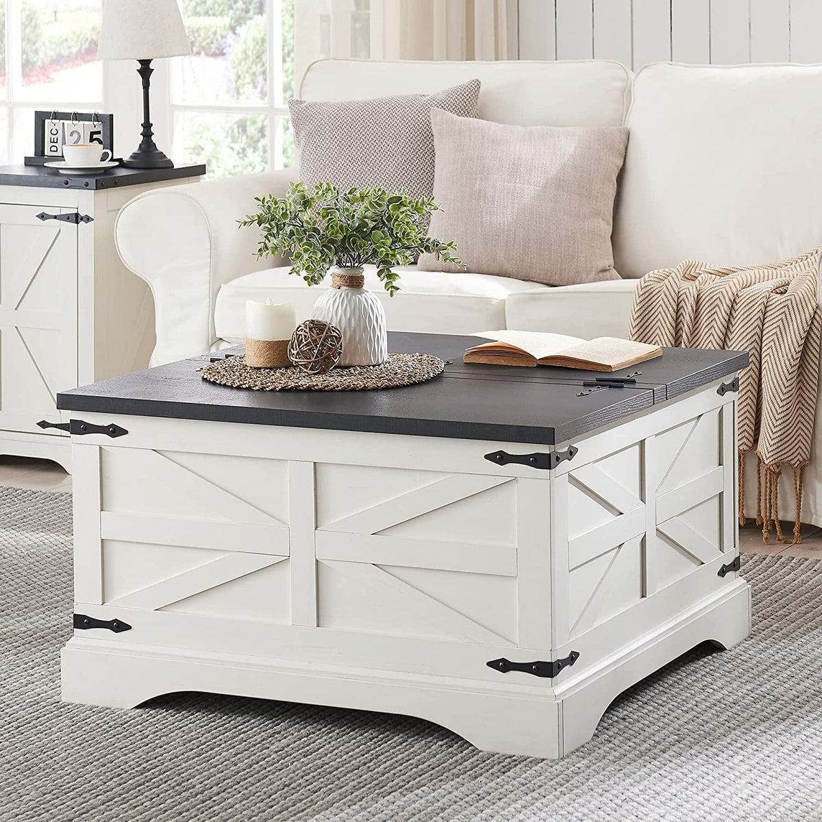 Square Wood Coffee Table with Hidden Storage Compartment U189131