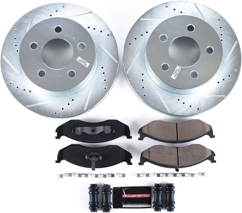 Front Z23 Carbon Fiber Brake Pads with Drilled & Slotted Brake Rotors Kit H127288