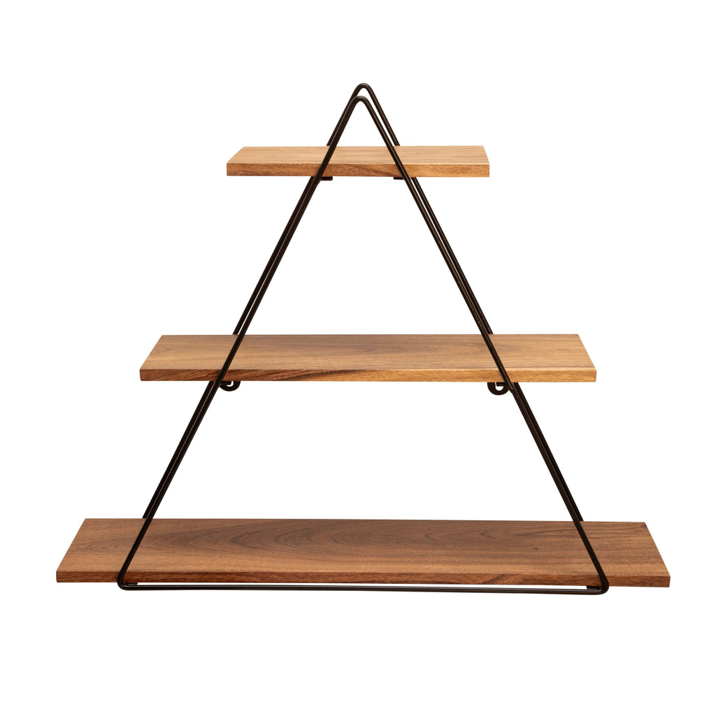 Brown Metal Wood Triangle Wall Shelf P139469