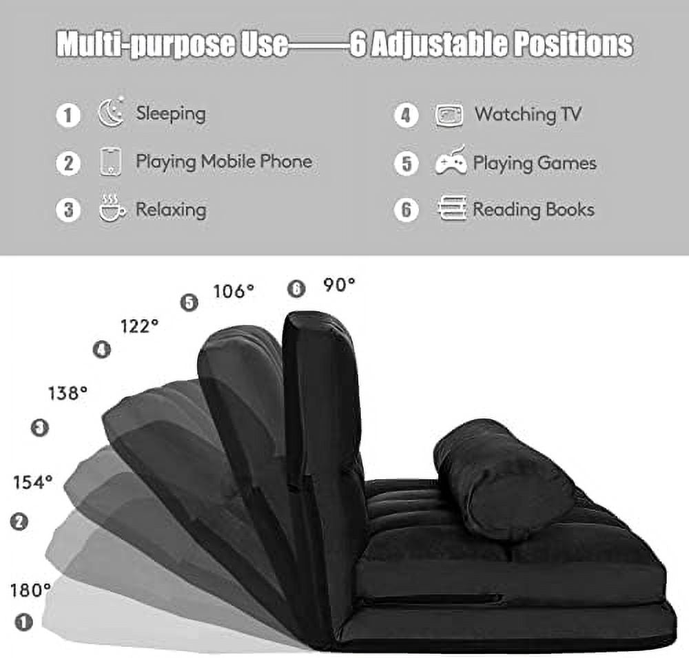 Adjustable Floor Sofa Sleeper Bed with 2 Pillows (Blue) Y43091