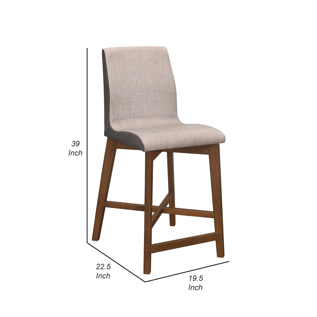 Walnut Counter Height Stool with Curved Seat Taupe Gray Fabric K561