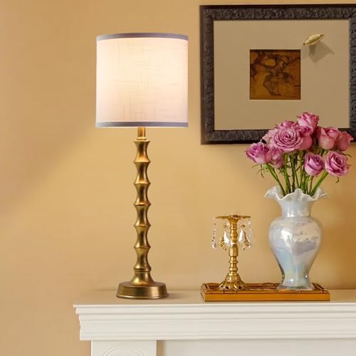 Gold Table Lamp Set of 2 Metal Bamboo Shape Linen White Shade W737