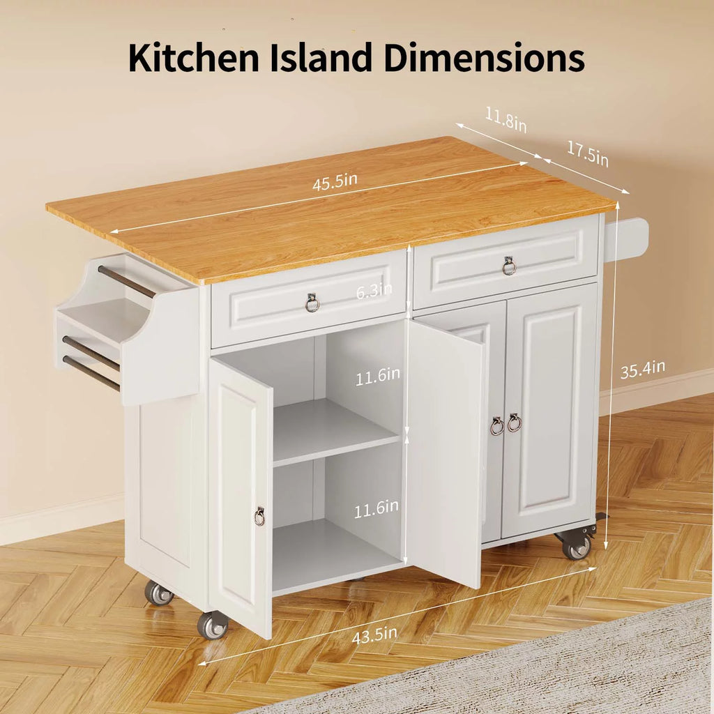 52" White Kitchen Island with Storage Y870750