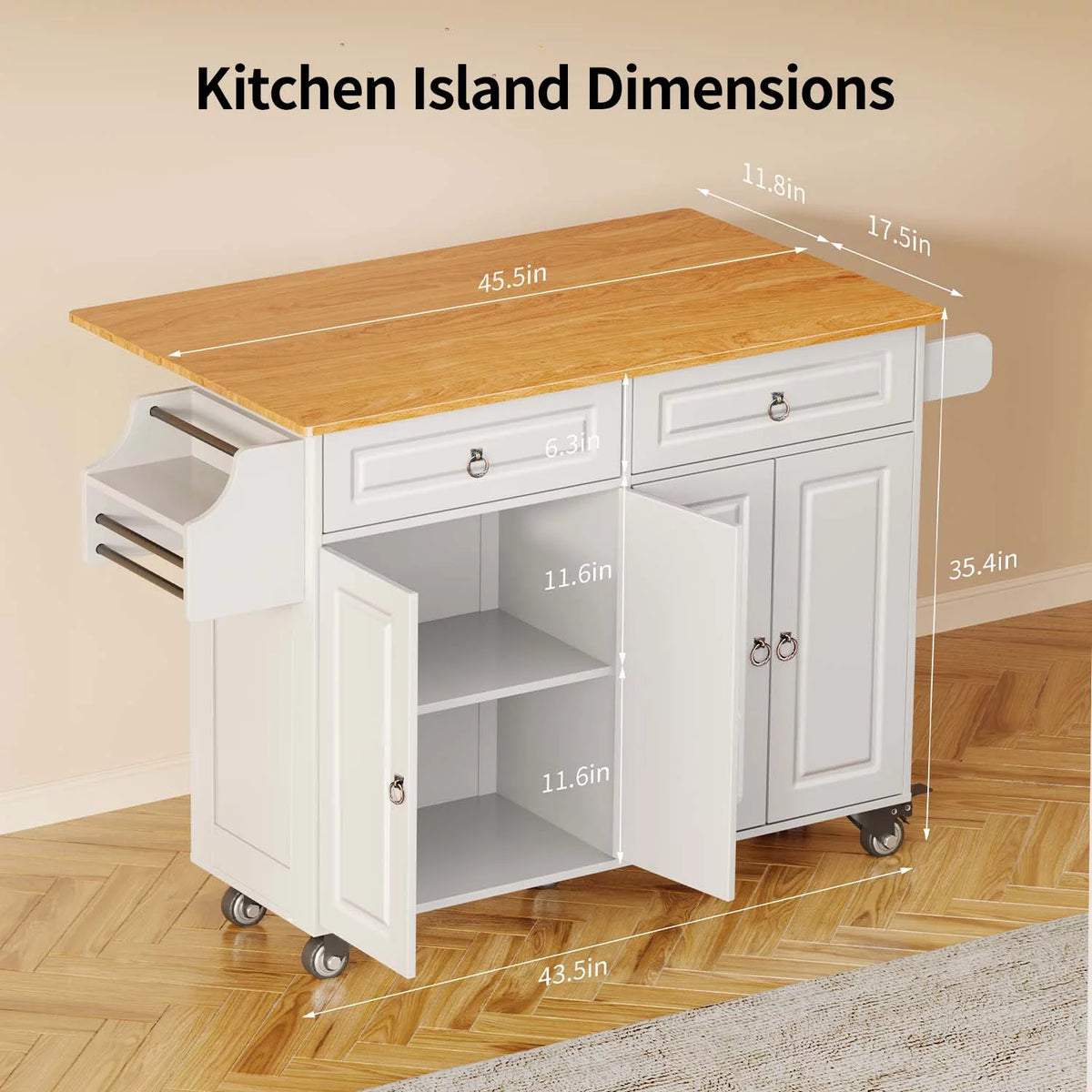 52" White Kitchen Island with Storage Y870750