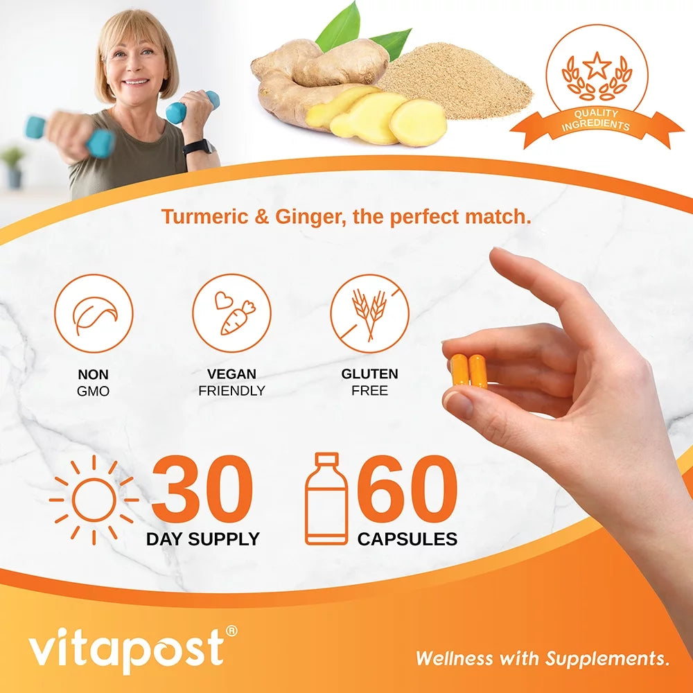 Turmeric & Ginger Supplement with BioPerine 60 Capsules K3888