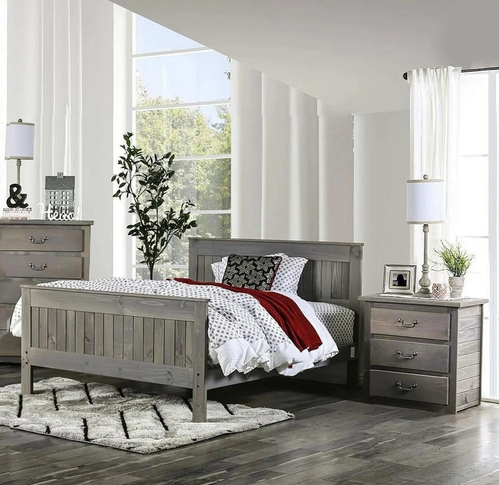 Weathered Gray Pine Wood Queen Bedroom Set 3pcs N338
