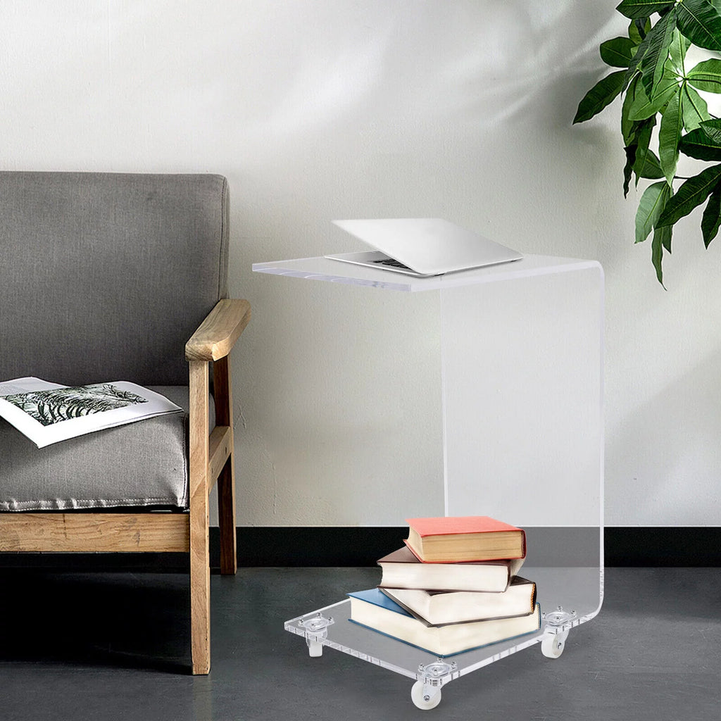 Clear Acrylic C-Shape Sofa Side Table with Wheels N4495