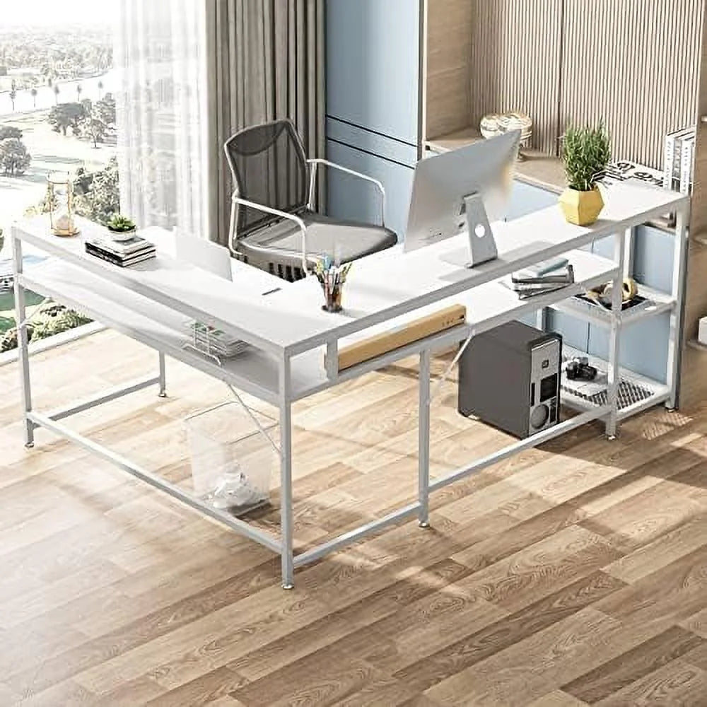 69 Inch L Shaped Desk with Monitor Stand Black U595
