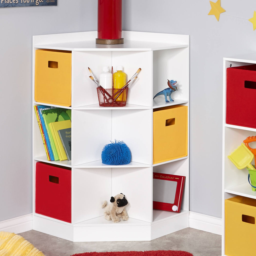 White 6-Cubby 3-Shelf Corner Cabinet G4794