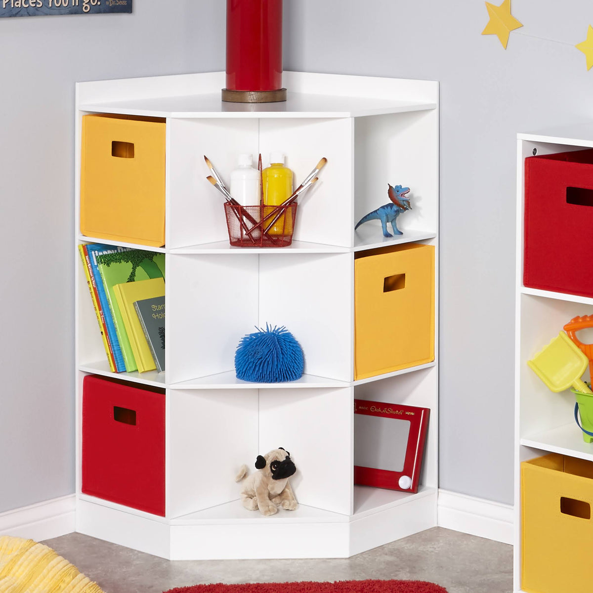 White 6-Cubby 3-Shelf Corner Cabinet G4794