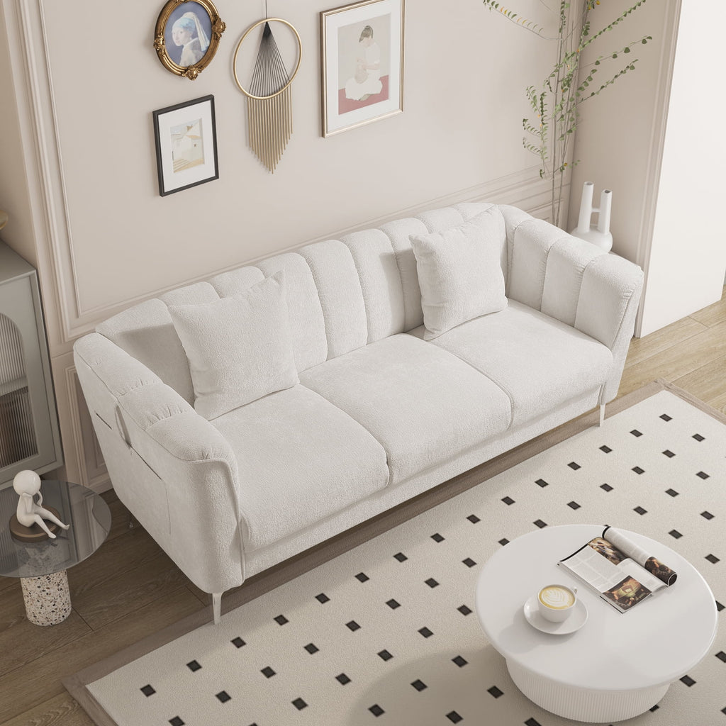 White Chenille Sofa with Armrests B233